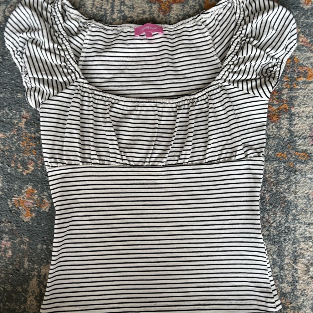 Edikted Black & White Striped Scoop Neck Top